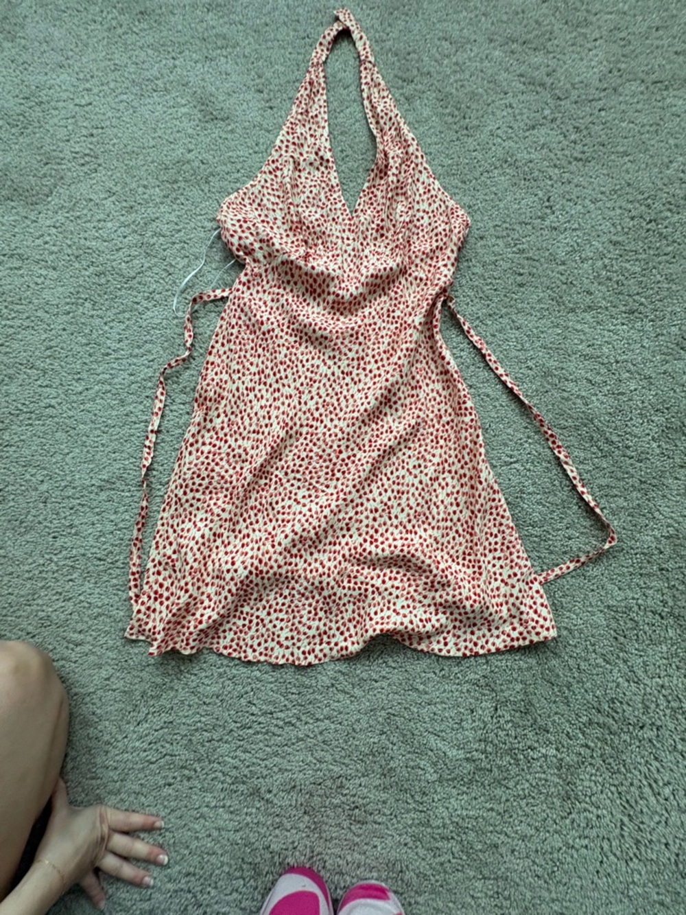 Reformation Cream and Red Dot Slip Dress